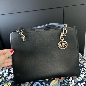 Michael Kors Black Shoulder Bag with Gold Accents